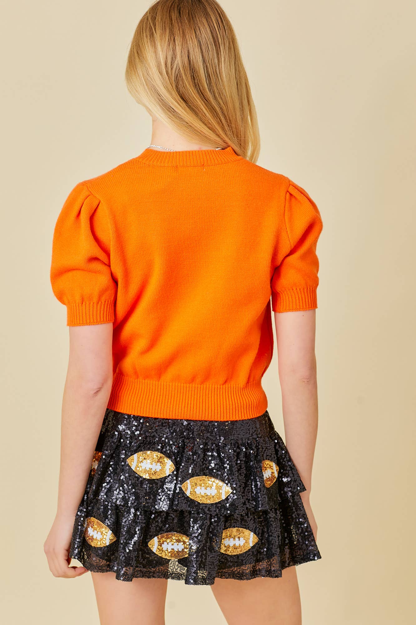 Game Day Puff Sleeve Sweater Top: Red / L