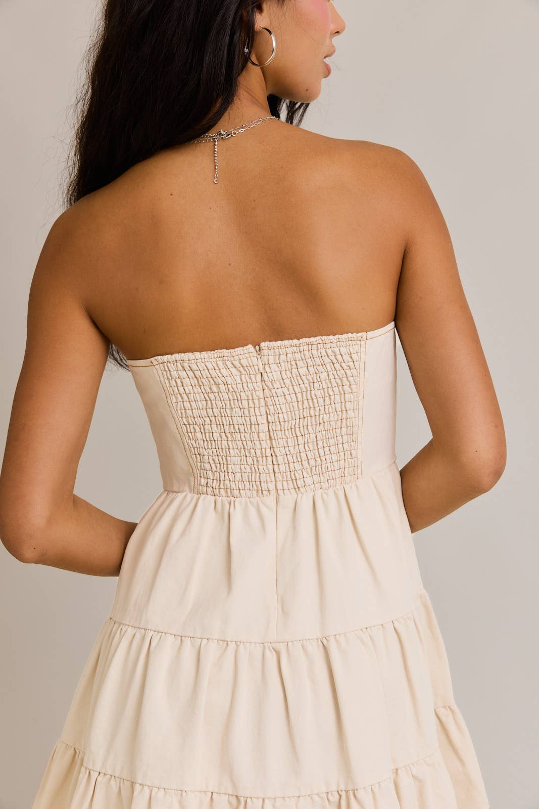 TIERED TUBE DRESS: CREAM / L