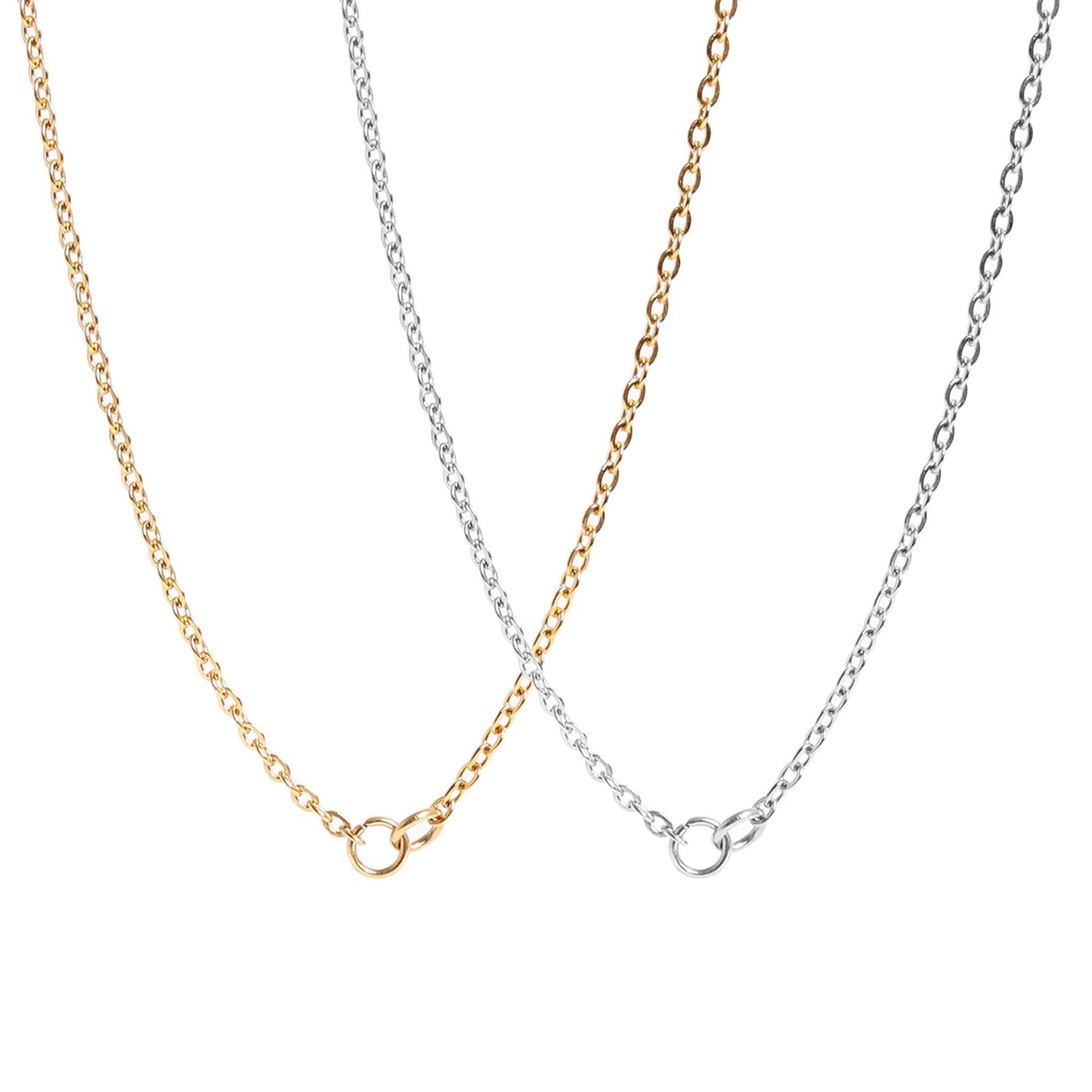18K Gold PVD Stainless Steel Loop Connector Chain Necklace: Stainless / 16+2"