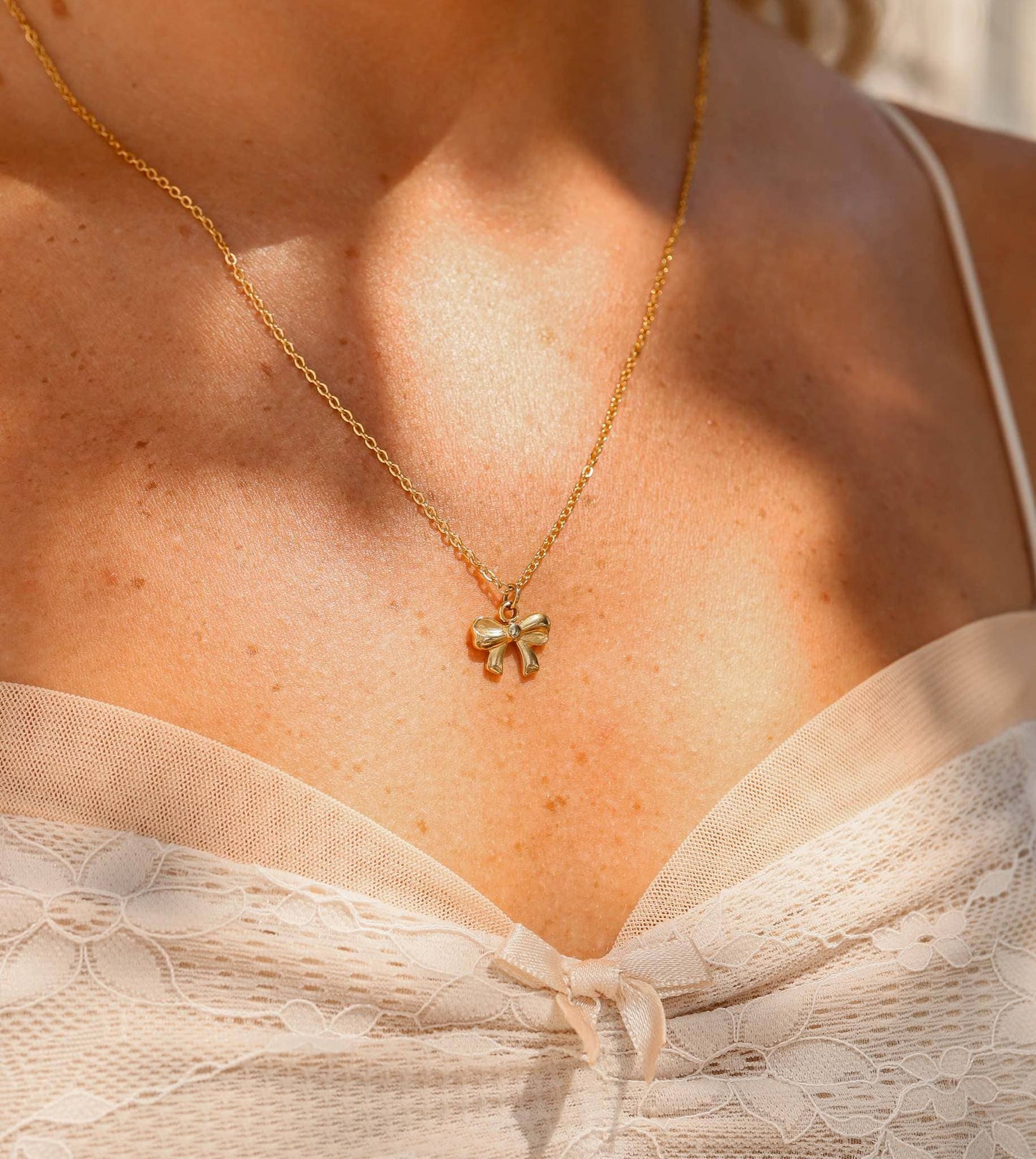 18K Gold PVD Stainless Steel Ribbon Bow Charm: Gold