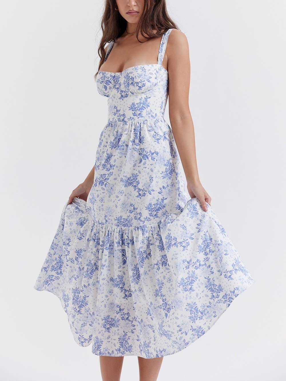 Suspender Floral Backless Cake Dress: Orange / M