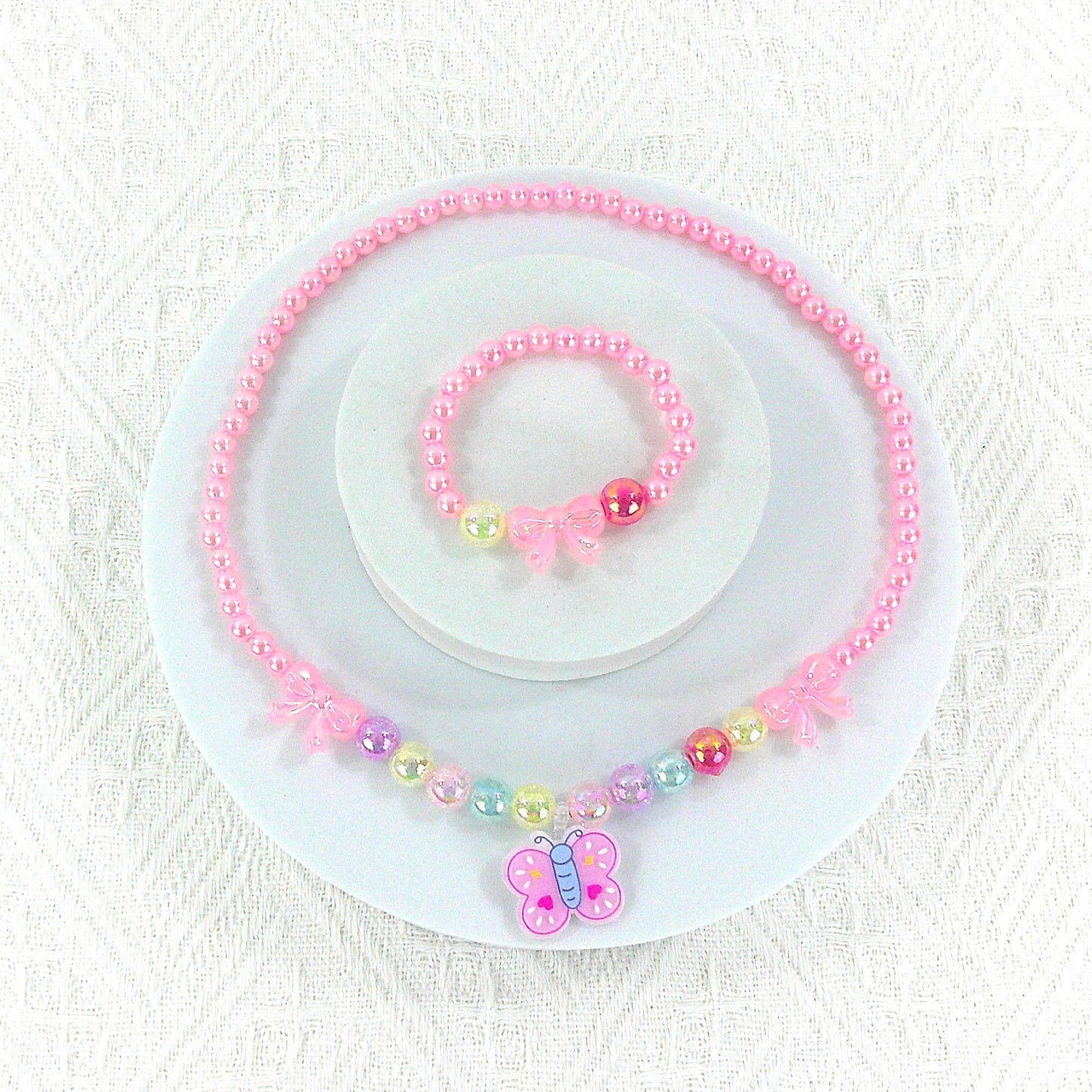 KIDS BEADS CHARM NECKLACE AND BRACELET JEWELRY SET 4315-1 : FLOWER
