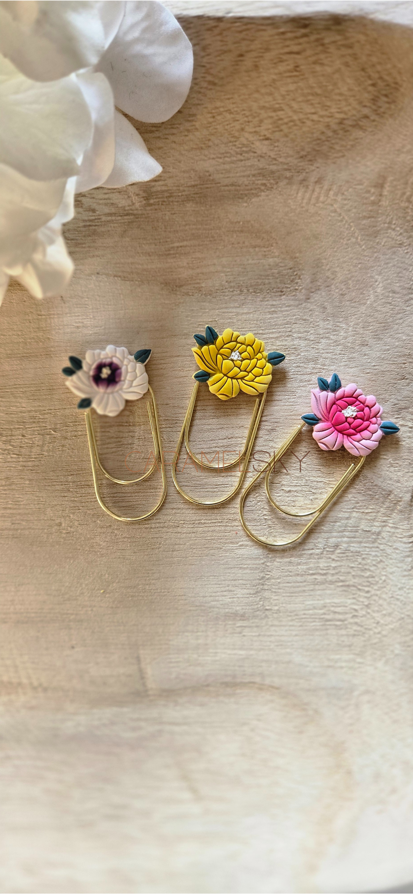 Handmade Peony Flower Paperclip Bookmark, Clay Bookmark: Pink