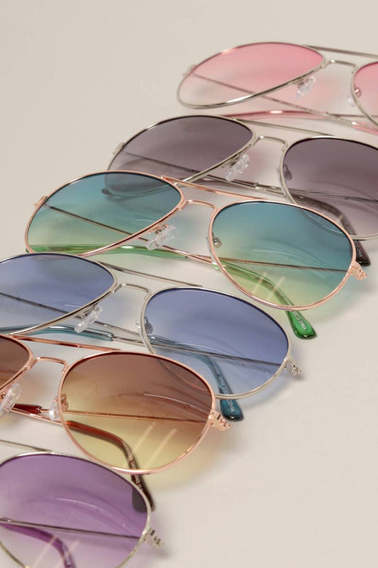 Tinted Lenses Metal Frame Aviator Sunglasses: 12 ASSORTED COLOR / One Size