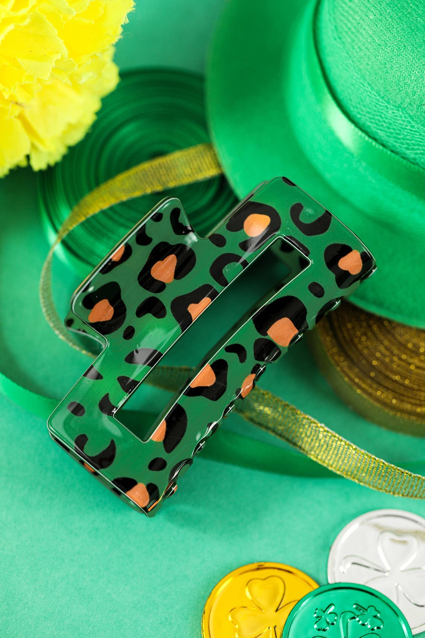 Leopard Print Hair Claw Clip Styling Accessory: Dark Green / ONE SIZE