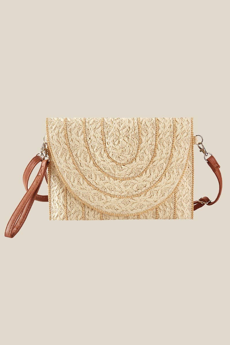 Stitched Straw Envelope Crossbody Bag: OV