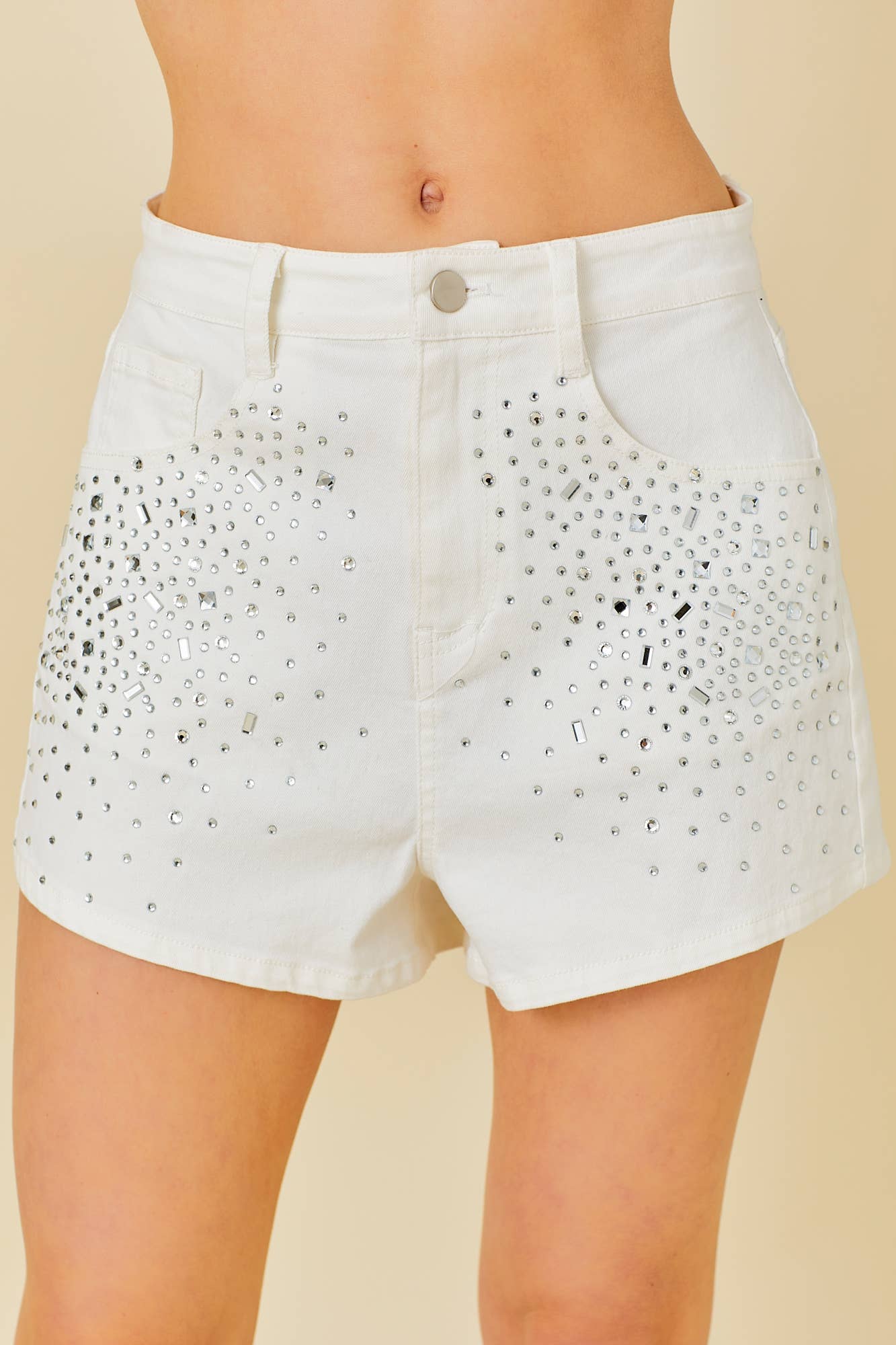 Rhinestone Denim Short: WHITE / L