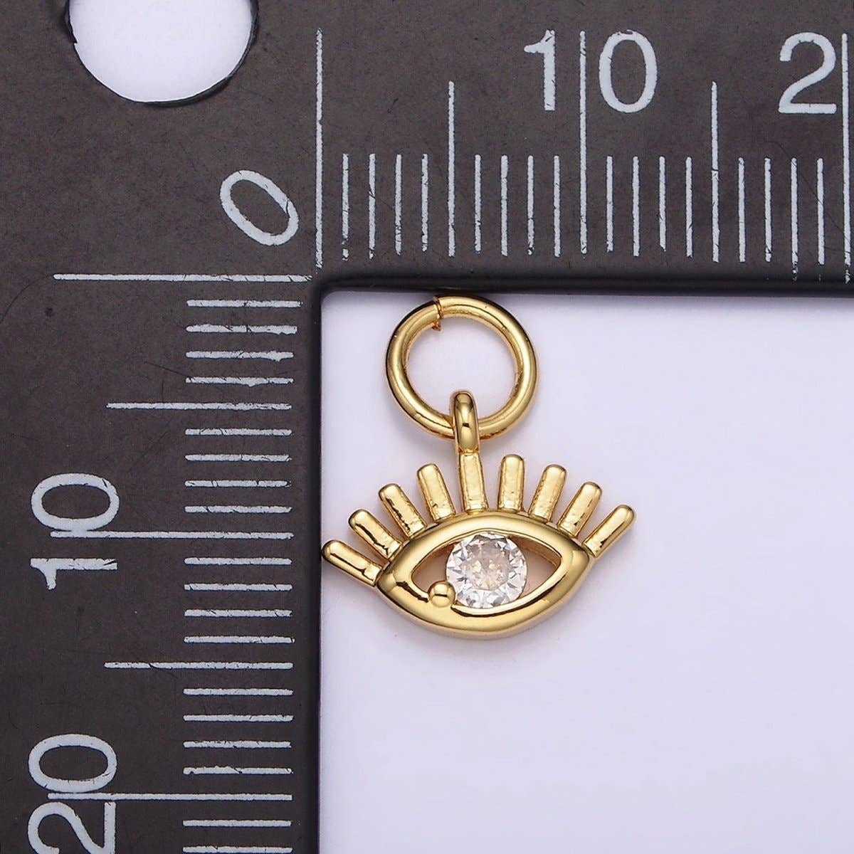 16K Gold Filled Mini 13mm Clear CZ Evil Eye Open Lash Add-On Charm | N975