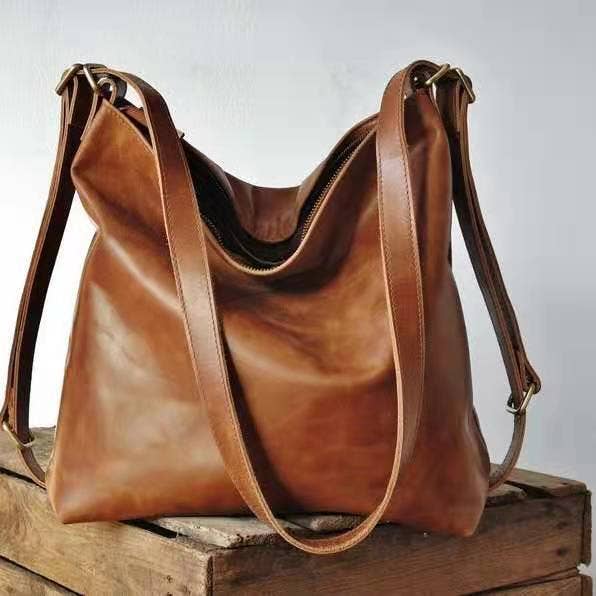 Faux leather crossbody bag backpack: Brown / M