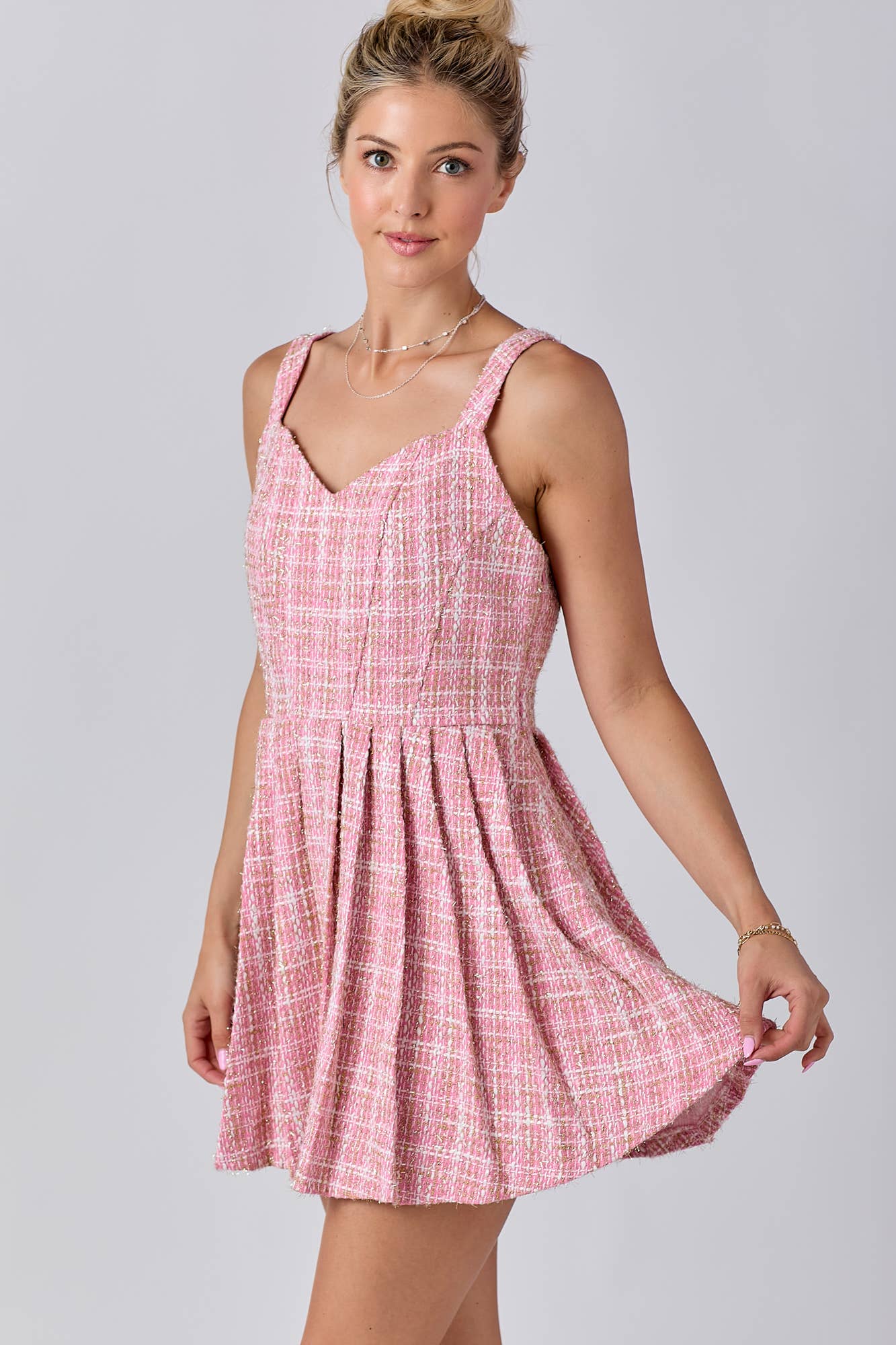 Tweed Fabric With Lurex Skort Style Romper: BLACK / L