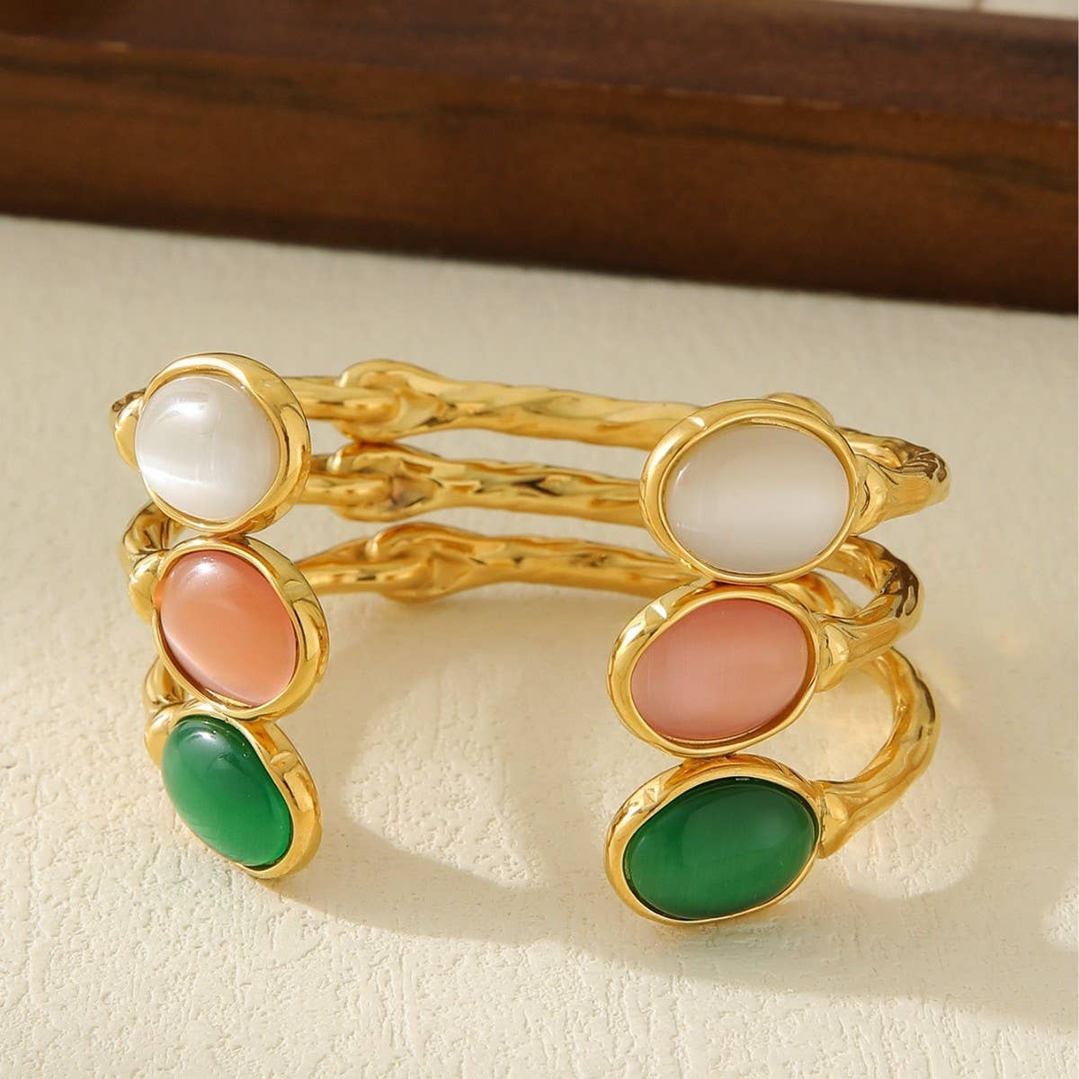 IRREGULAR RETRO SIMPLE EMBEDDED BRACELET_CWMM3730: GREEN / OS