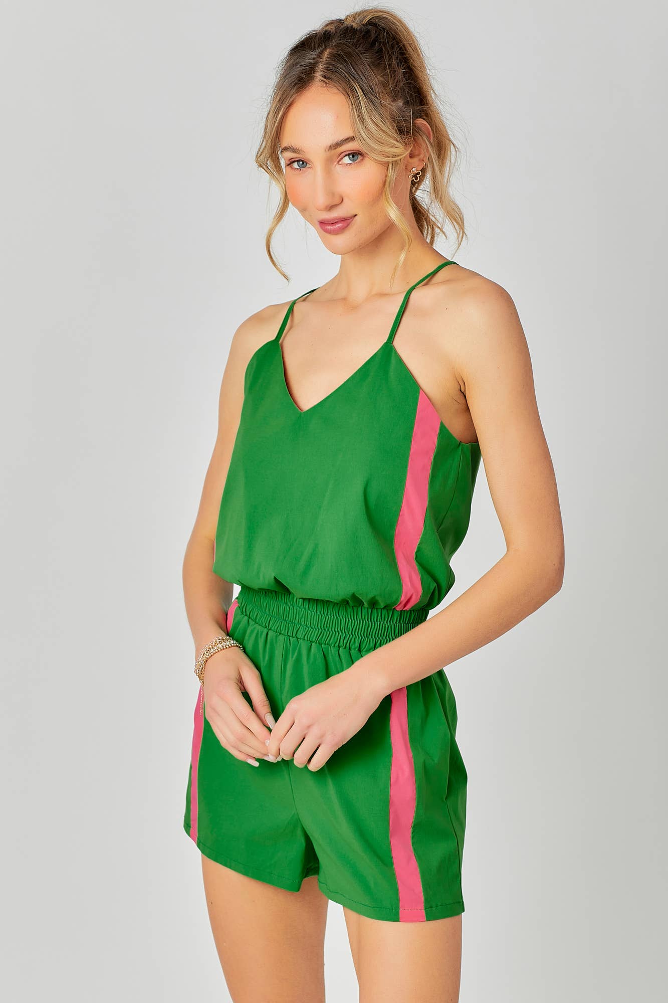 Side Striped Track Romper: ROYAL/WHITE / M