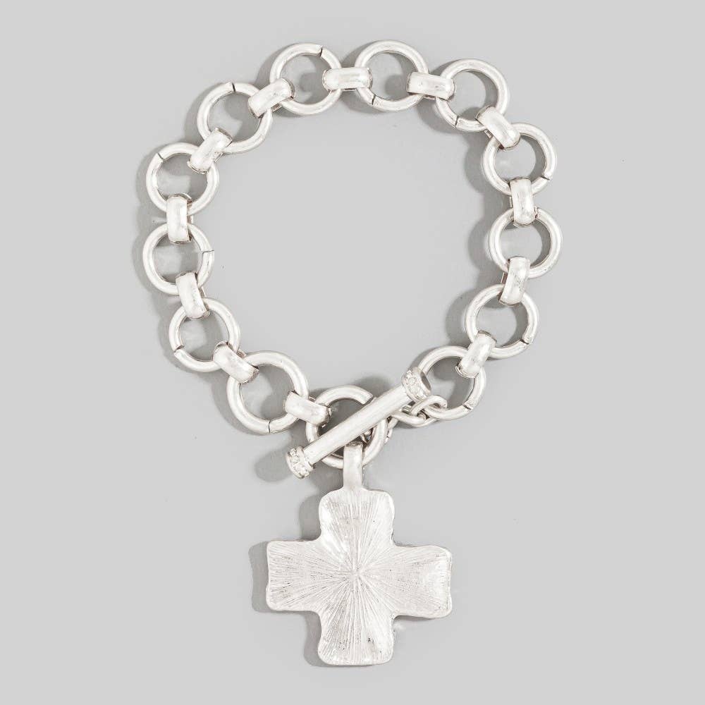 Metallic Hammered Cross Toggle Chain Bracelet: VG