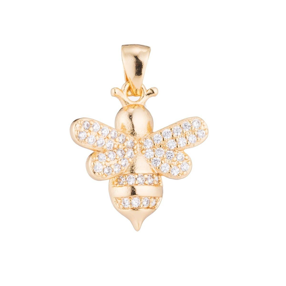 Silver Cute Queen Bee Honeybee Bumblebee Animal Life Nature Cubic Zirconia Necklace Pendant Charm Bead Bails Findings for Jewelry Making H-383: SILVER