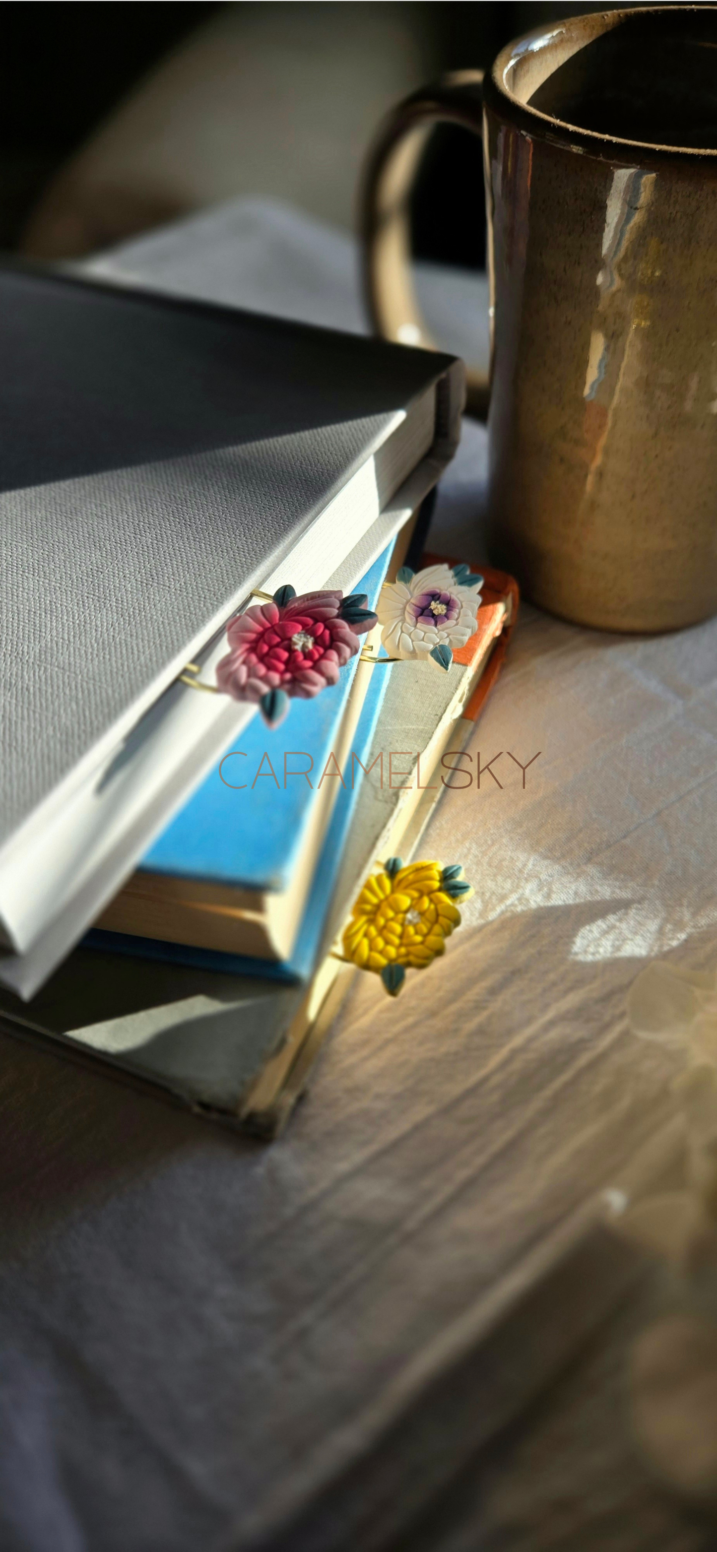 Handmade Peony Flower Paperclip Bookmark, Clay Bookmark: White