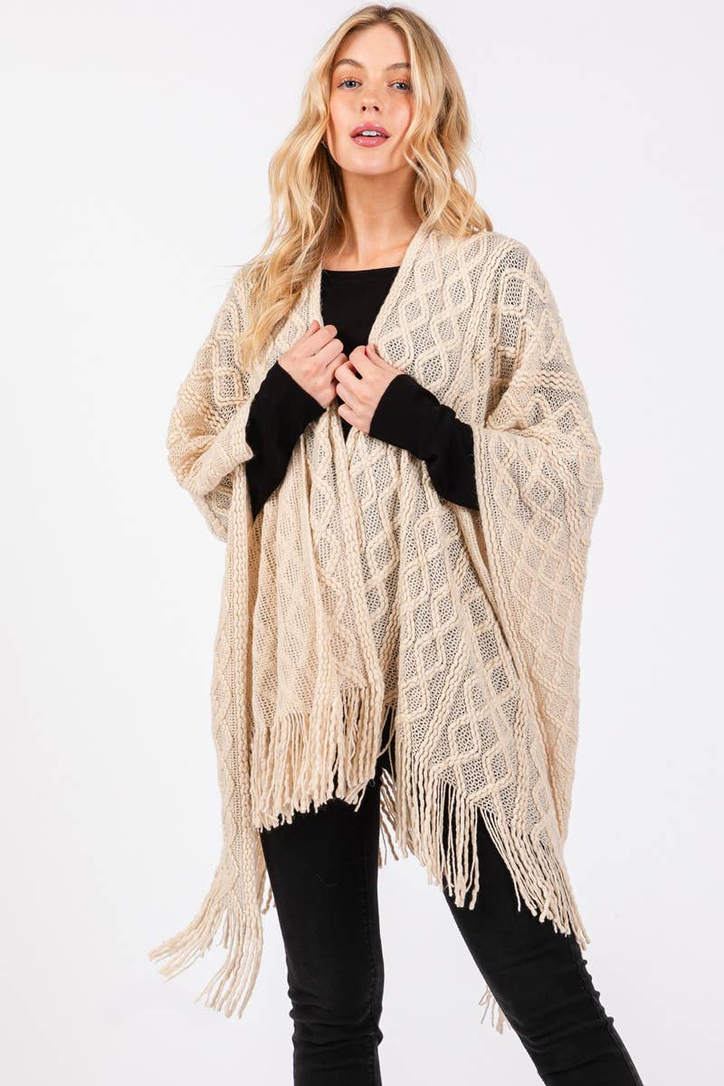 Diamond Pattern Tassel Ruana: BE