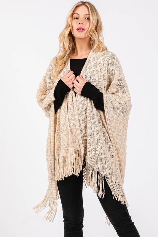 Diamond Pattern Tassel Ruana: BE
