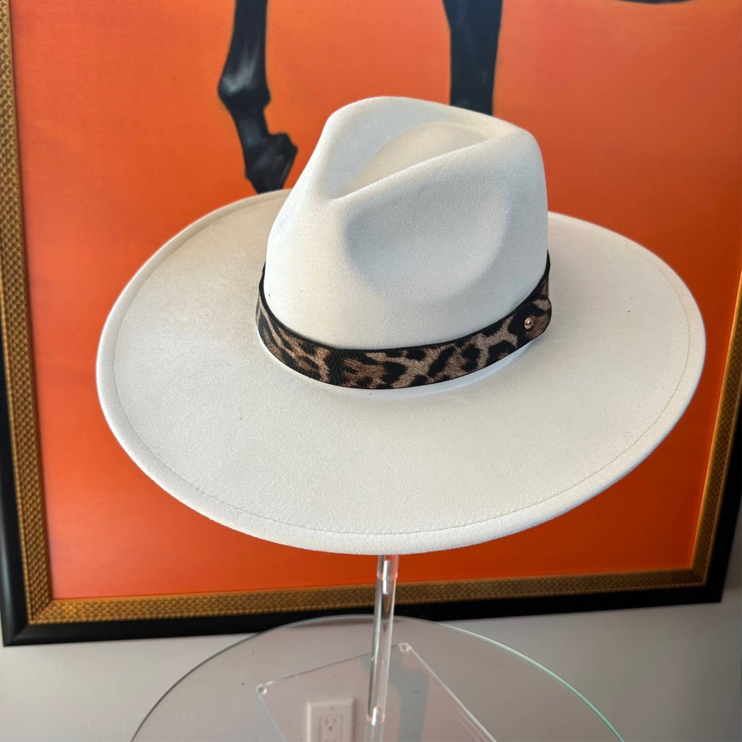 Wide Brim Suede Hat W/ Leopard printed belt: SAGE / ONE SIZE
