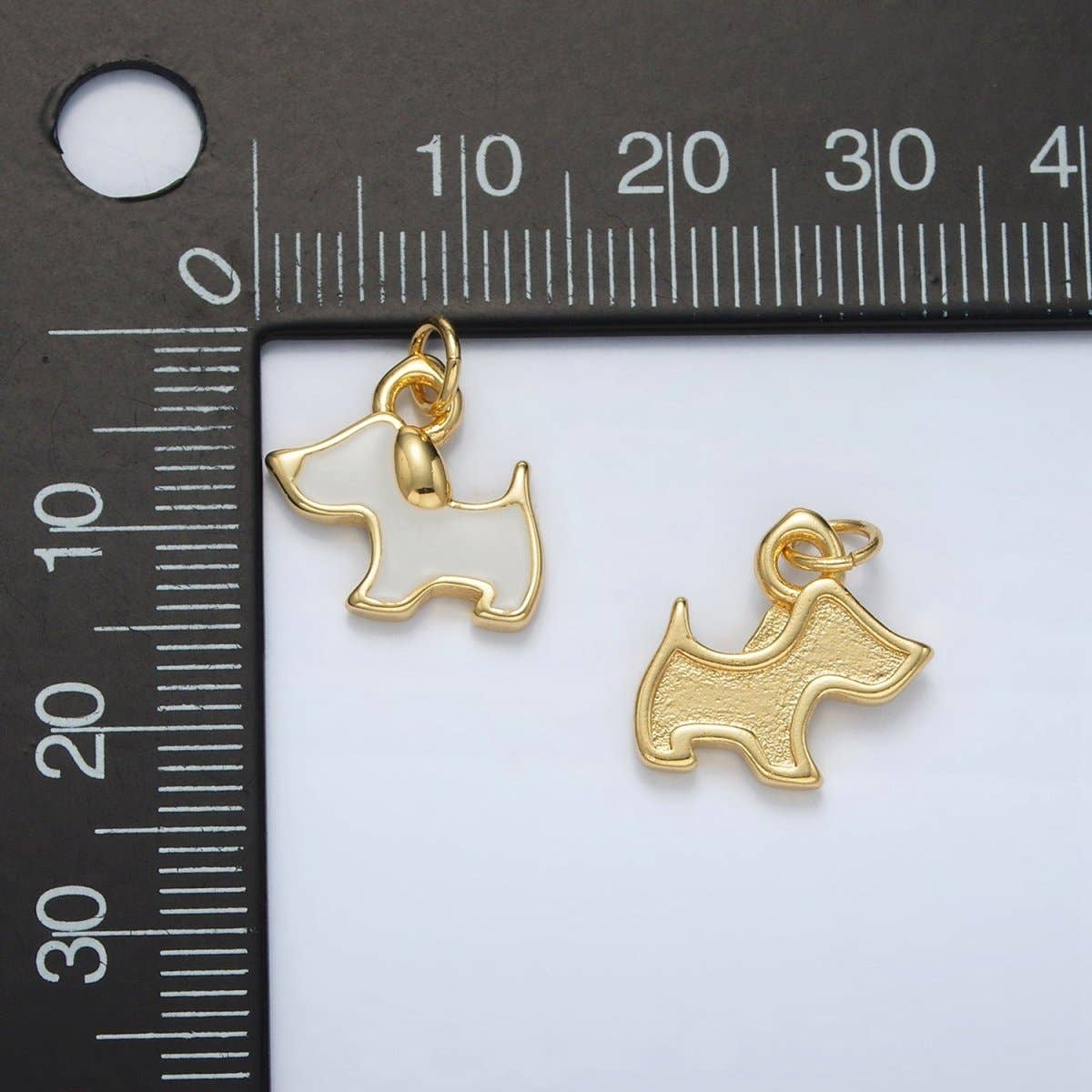 24K Gold Filled White Enamel Dog Animal Mini Charm | AC099