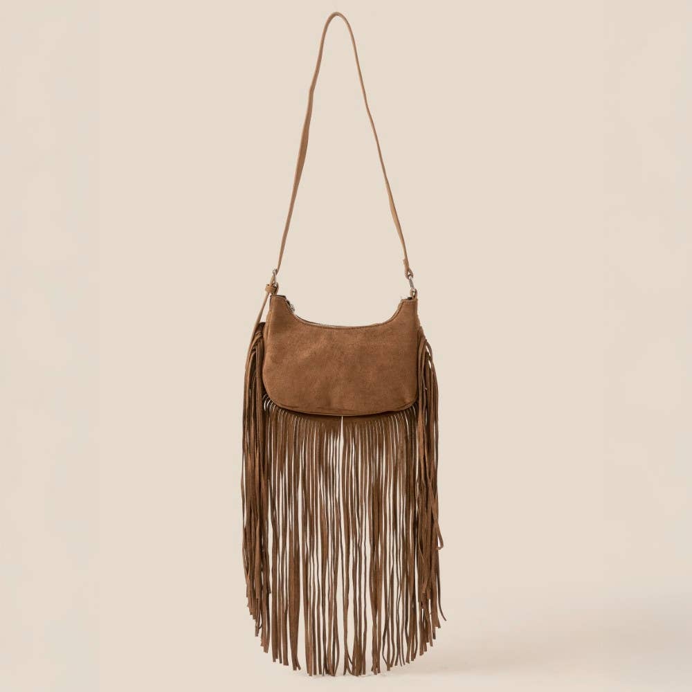Suede Fringe Crossbody Bag: DBR