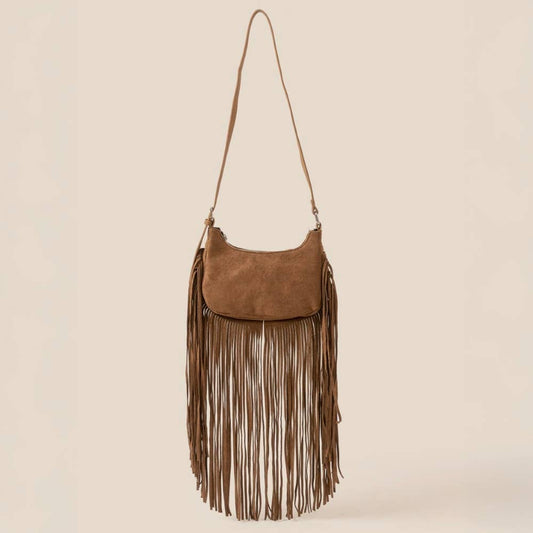 Suede Fringe Crossbody Bag: DBR