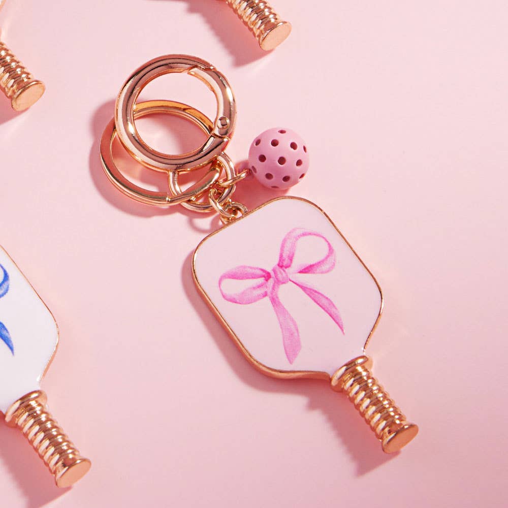 Enamel Bow Pointed Pickleball Paddle Keychain / Bag Charm
: Hot Pink