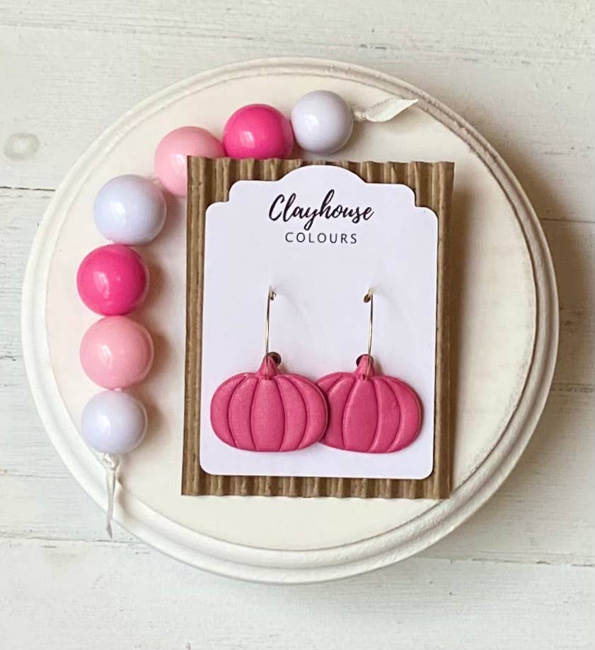 Pink Ghost & Pumpkin Earrings: Gold / Cowboy Pumpkin
