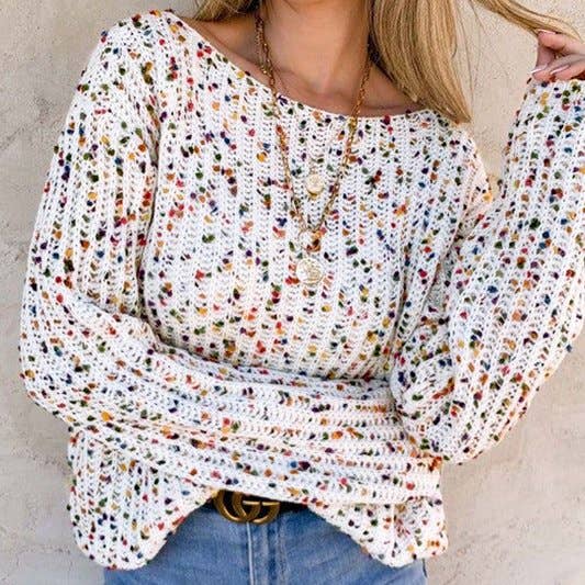 Confetti Reversible Twist Sweater: White / XL