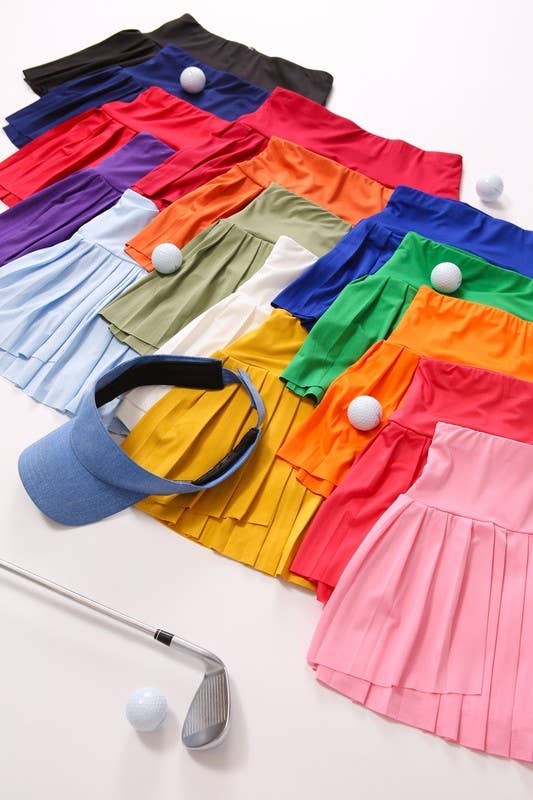 High Waisted Pleated Tennis Skort: PURPLE