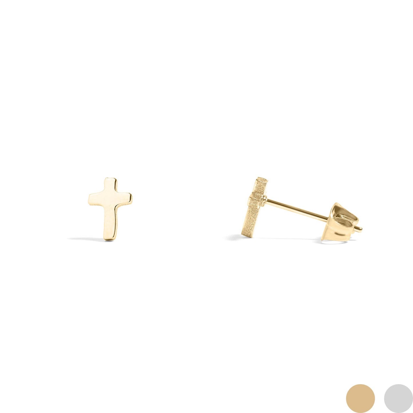 18K Gold PVD Stainless Steel Cross Stud Earrings: Stainless