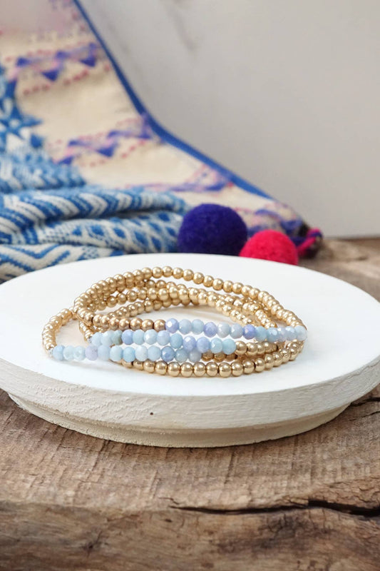 Bracelet stack Small Worn Gold Glass beads Pink Mint Denim: Denim Blue