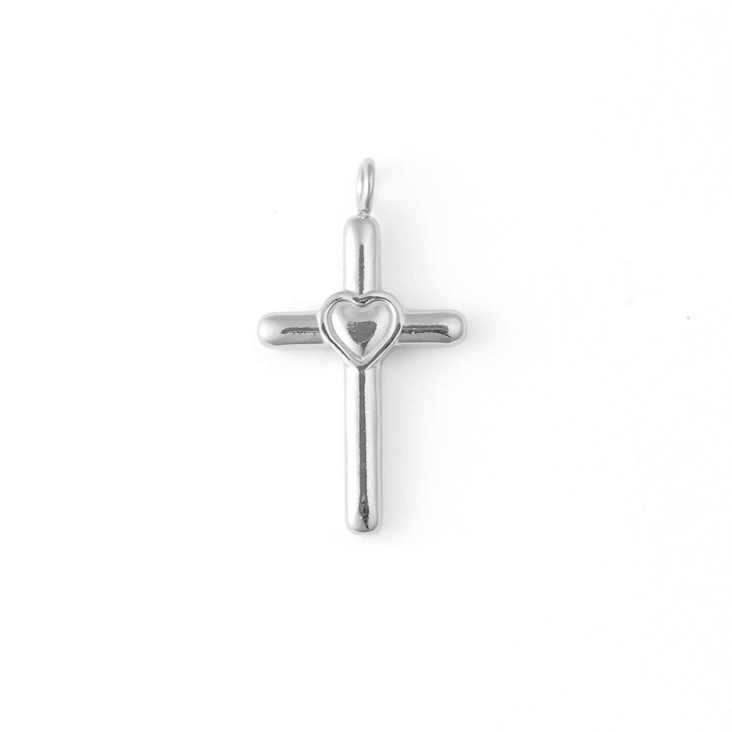 18K Gold PVD Stainless Steel Heart in Cross Charm: Gold