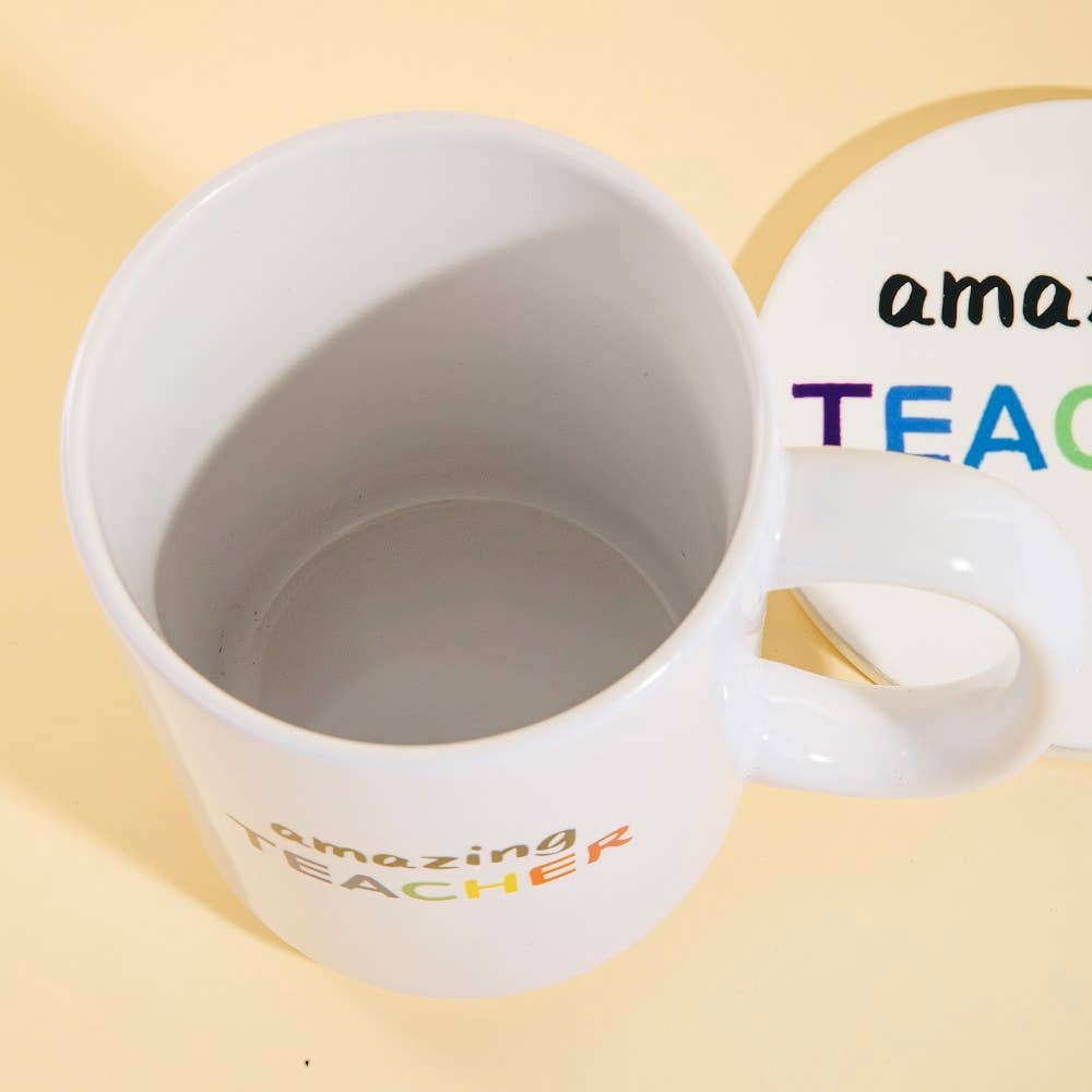Amazing Teacher 15 Oz Mug With Matching Coaster Gift Set: WHITE