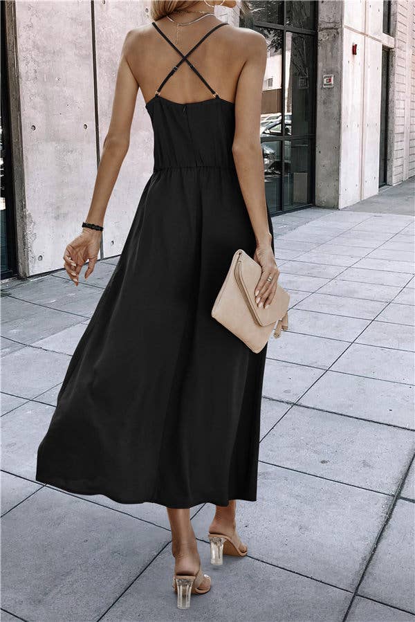 SZ1-DR0035 Ruched Cut Out Tank Dress with Front Slit: Green / L