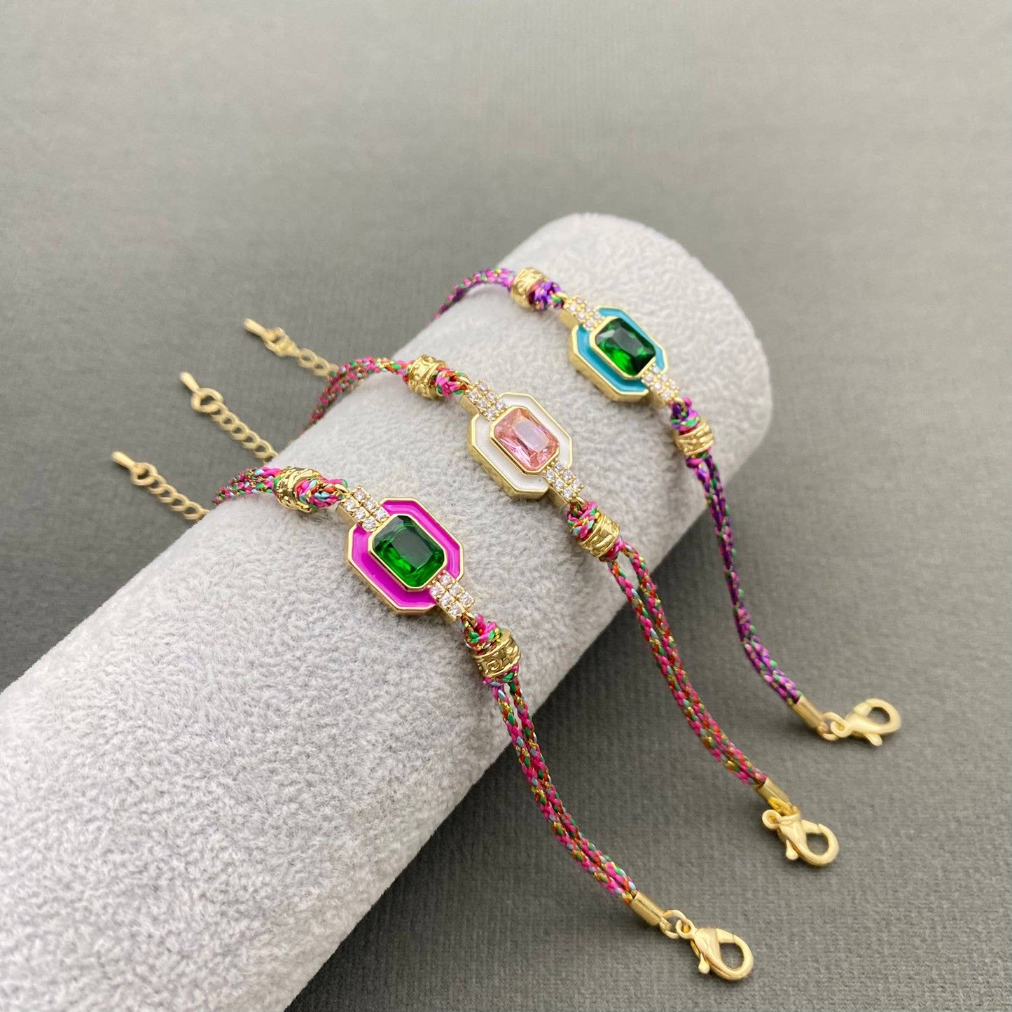 Boho zircon & Rhinestone Enamel Charm Rope Bracelets: A