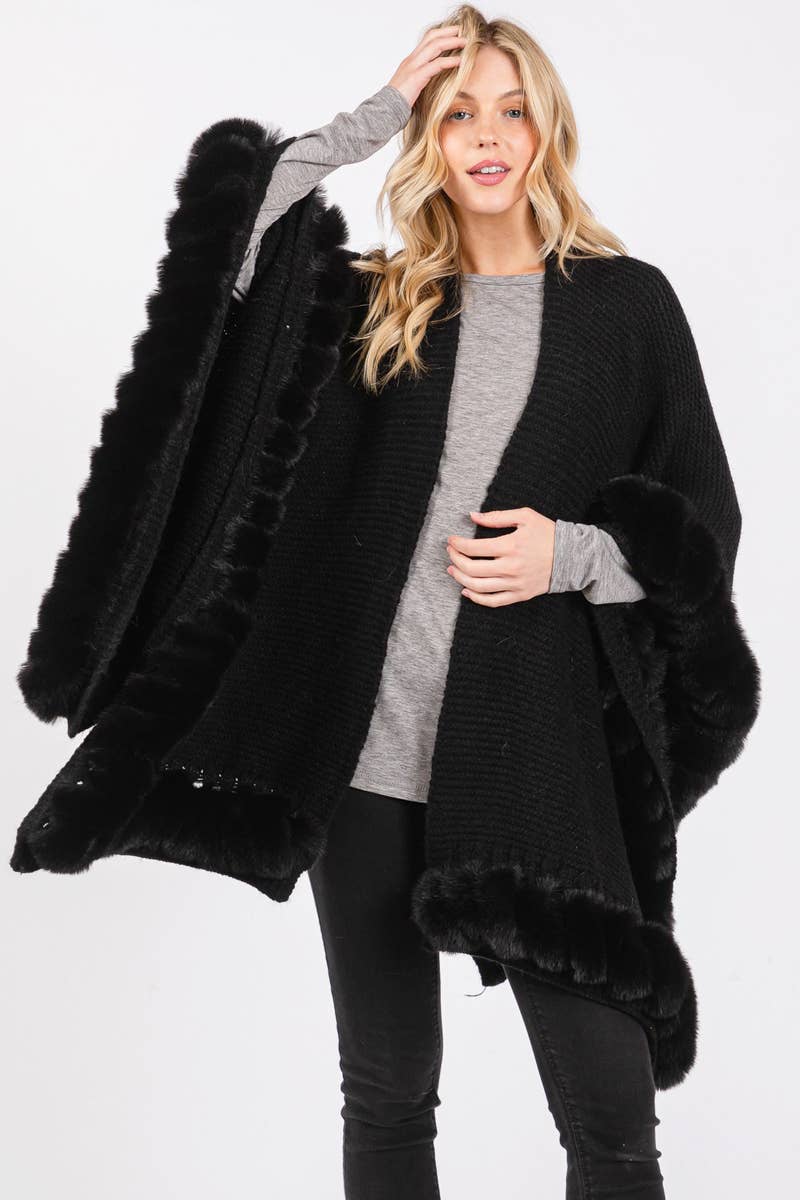 Fur Trim Poncho Cape: BU