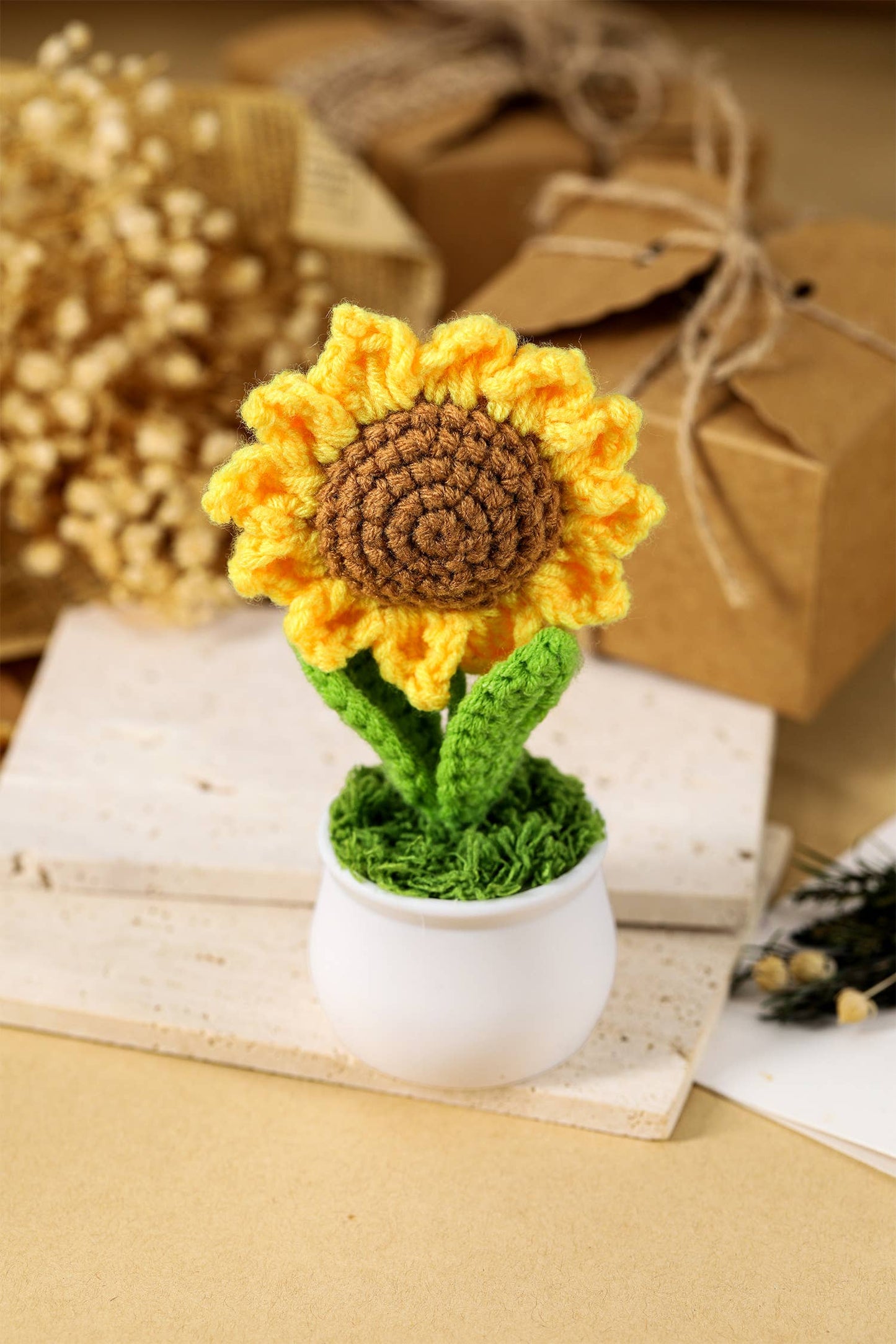 Crochet Sunflower Potted Home Decoration: Jurassic Gold / ONE SIZE