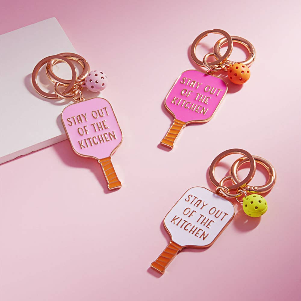 STAY OUT OF THE KITCHEN Message Enamel Pickleball Bag Charm: White