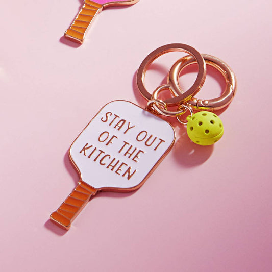 STAY OUT OF THE KITCHEN Message Enamel Pickleball Bag Charm: White