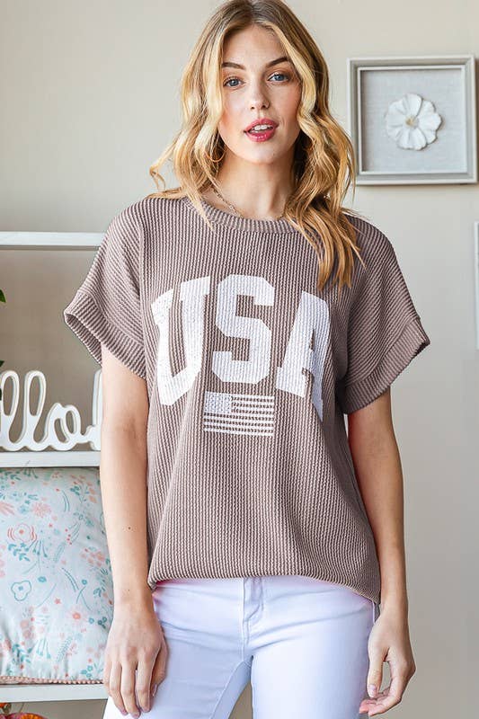 ET7523-11 SOLID RIBBED USA LETTERING TOP: NAVY / 2-2-2 (S-M-L)