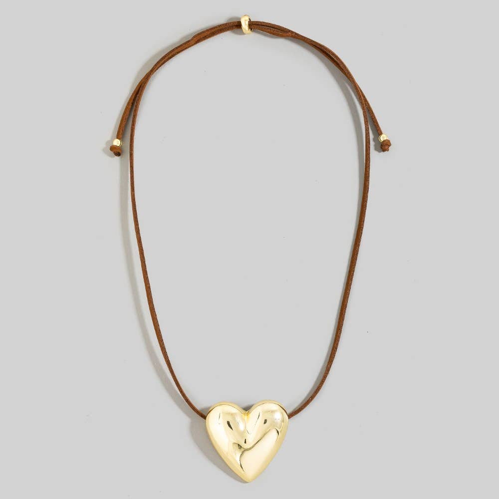 Heart Pendant Adjustable Cord Necklace: BROWN