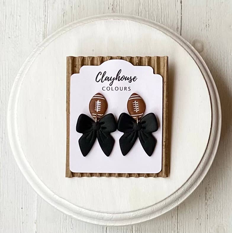 Football & Bow Earrings   : White
