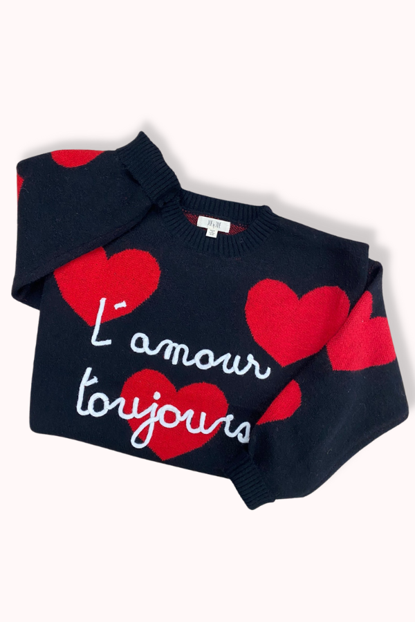 VALENTINE'S HEART PRINT OVERSIZED SWEATER: S/M