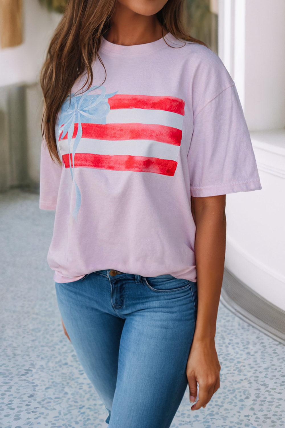 LDC Flag Bow Graphic Crewneck Tee: White / M