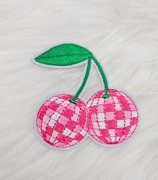 Cherry Disco Ball Embroidery Iron On Patch