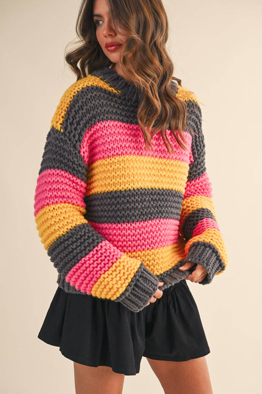 IT4431 MULTI COLOR STRIPED SWEATER KNIT TOP: Multi-Colored / M/L
