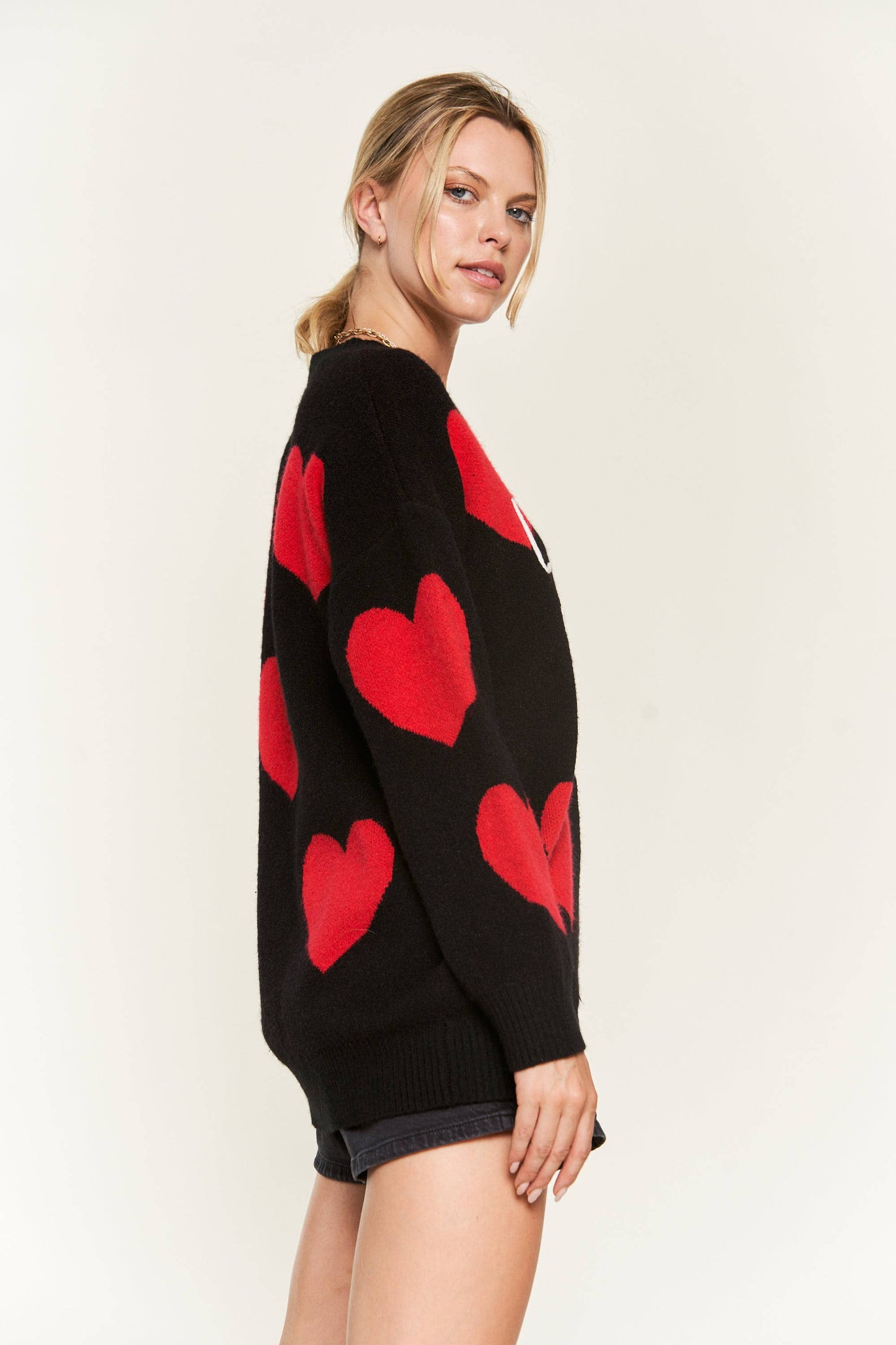 VALENTINE'S HEART PRINT OVERSIZED SWEATER: S/M