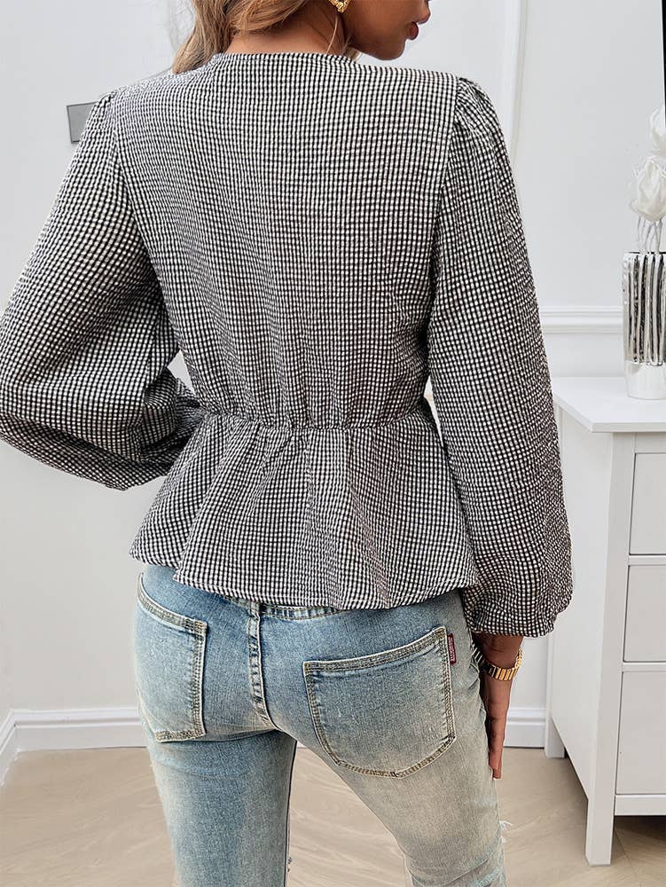 Puffy Sleeved Round Neck Loose Long-Sleeved Shirt: GREEN / (S) 1