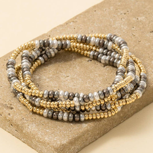 Acrylic Pearl And Metallic Beaded Bracelet Set: GGM