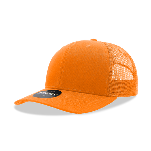 Decky 6021 Classic Trucker Hat, Mid Pro Trucker, 6 Panel Cap: Orange